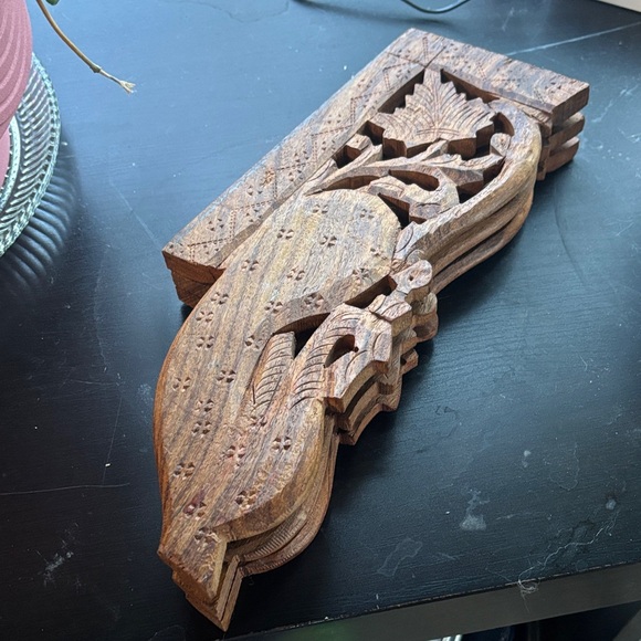 Wooden Plant Stand with Intricate Carvings - Picture 4 of 7